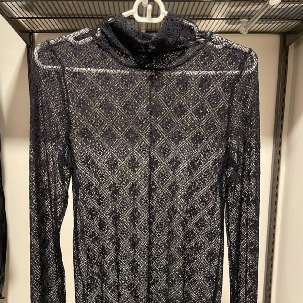 Free People Sheer Black Turtleneck